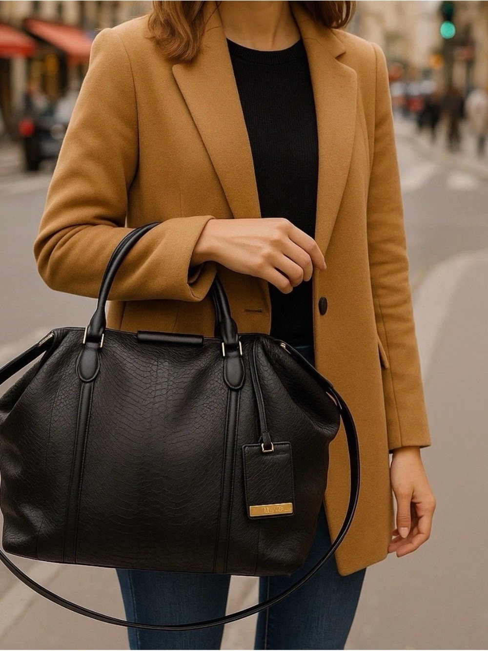 New Michael Kors Collection RARE Lexi Large EW Satchel Bag Black Leather Purse